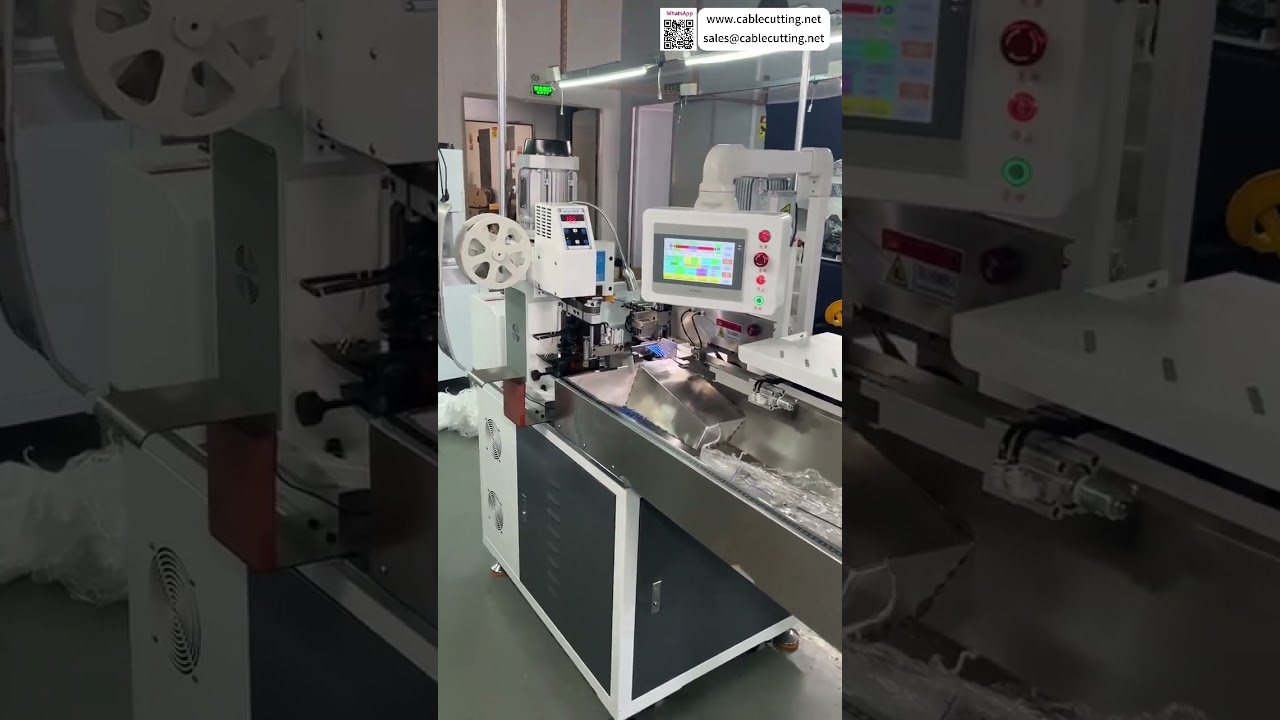 Profesionální automatický dvouhlavý krimpovací stroj na 5 vodičů s prodlouženým dopravníkem 2 metry – kompletní výrobní linka